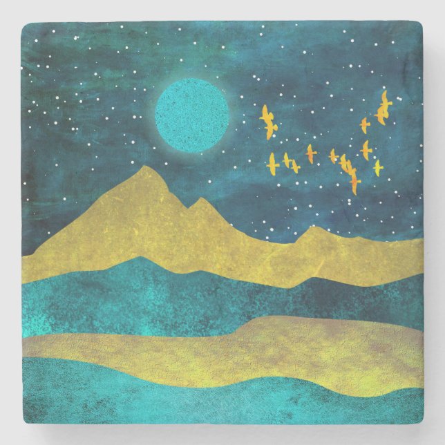 Golden Flock Stone Coaster (Front)