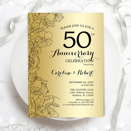 Golden Floral 50th Anniversary Invitation