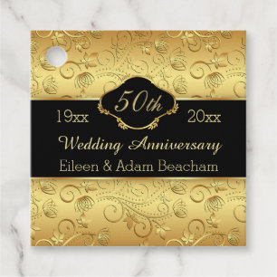 Golden floral 50th Wedding Anniversary Favor Tags