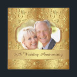 Golden floral 50th Wedding Anniversary Photo Magnet<br><div class="desc">50th Wedding Anniversary photo magnet with golden floral pattern and swirls</div>