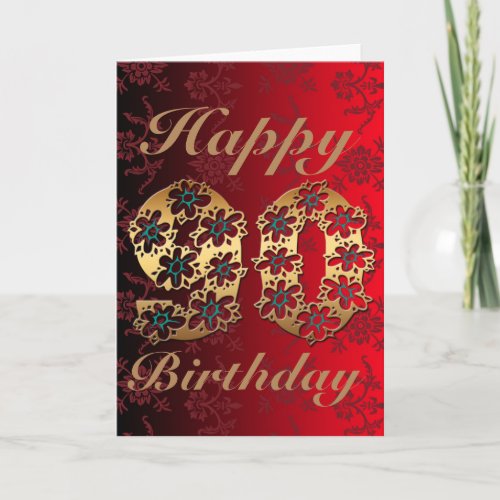 Golden Floral 90 Happy Birthday Greeting Card