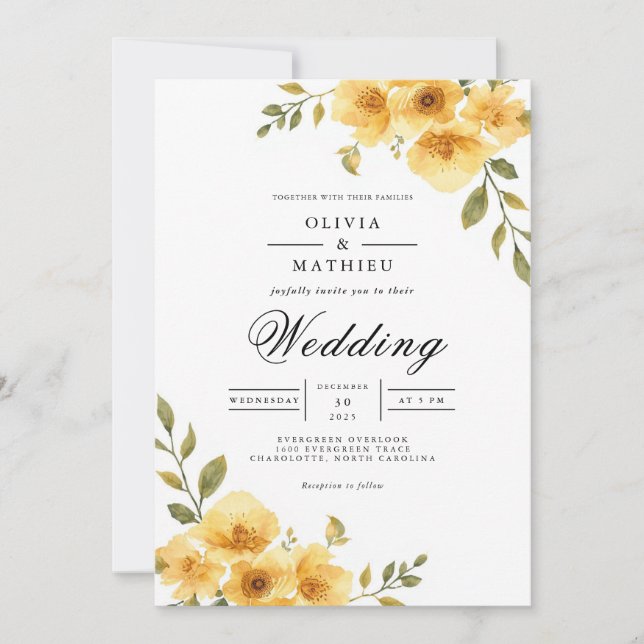 Golden Floral Arch Romance Wedding Invitation (Front)