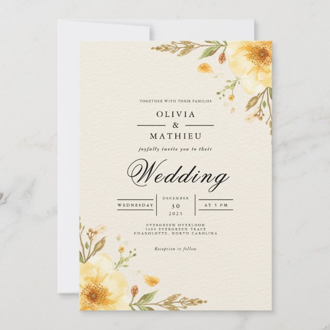 Golden Floral Arch Whimsy Wedding Invitation (Front)