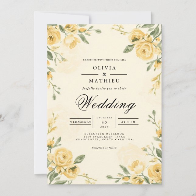 Golden Floral Archway Wedding Invitation (Front)
