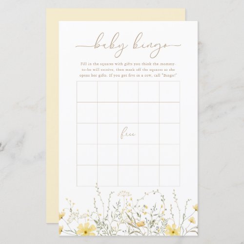 Golden Floral  Baby Bingo Game Card