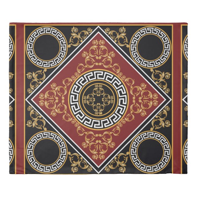 Golden floral baroque element with greek motif on  duvet cover (Front)