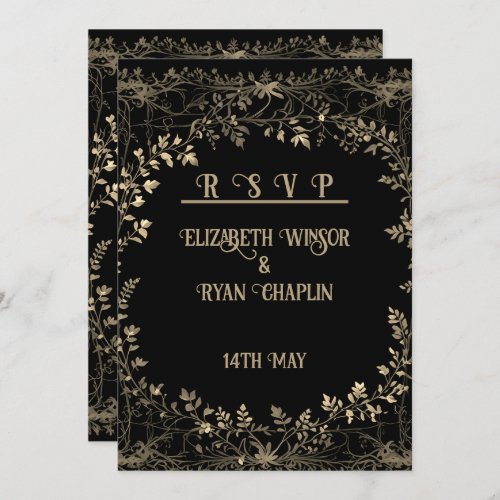 Golden Floral Black Elegant Save The Date