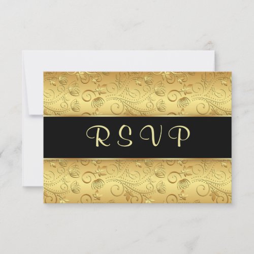 Golden floral black  RSVP Personalized Invitations