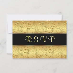 Golden floral black  RSVP Card