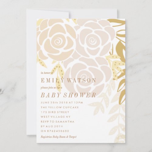 Golden Floral Bloom Baby Shower Invitation