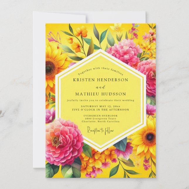 Golden Floral Bloom Wedding Invitation (Front)