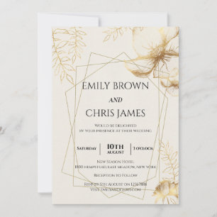Golden Floral Blooming Modern Wedding Ceremony Invitation