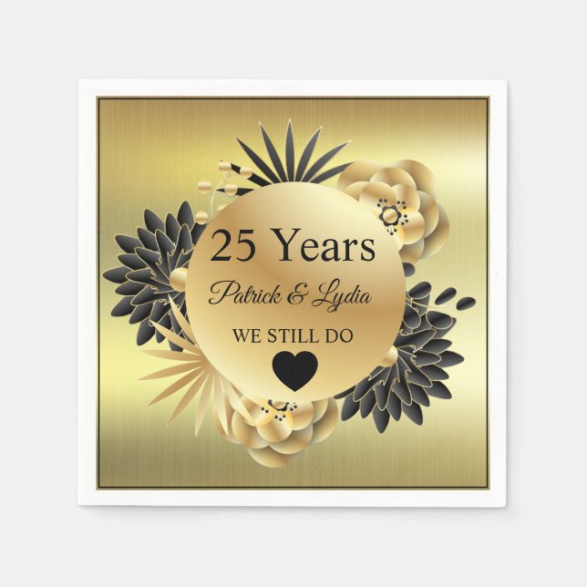  Golden Floral Boho 25th Anniversary - WE STILL DO Napkins (Front)