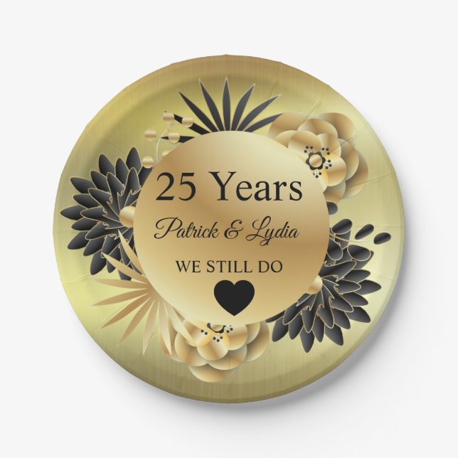  Golden Floral Boho 25th Anniversary - WE STILL DO Paper Plates (Front)