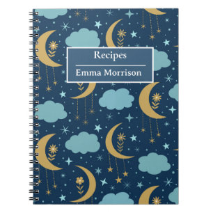 Golden Floral Boho Moon Personalized Recipe  Notebook