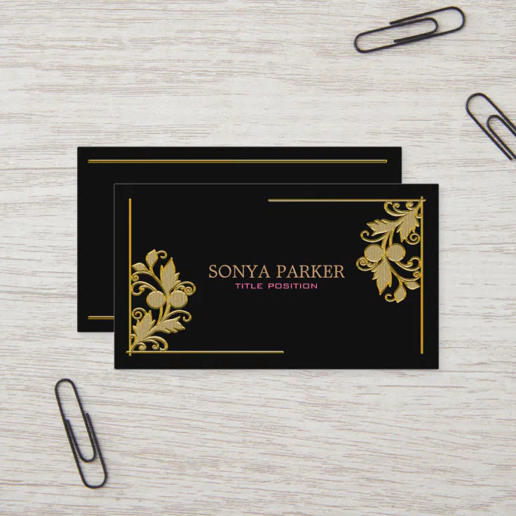 Golden Floral Border Business Card | Zazzle