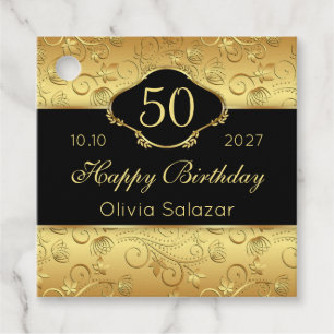 Golden floral, butterfly 50th Birthday Favor Tags