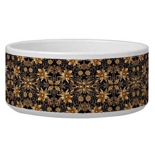 Golden Floral Ceramic Pet Bowl