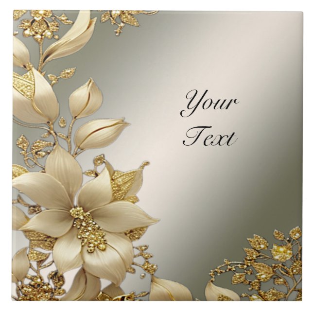 Golden Floral Ceramic Tile (Front)