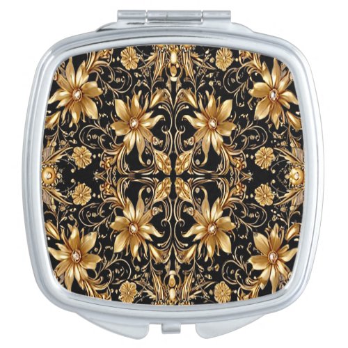 Golden Floral Compact Mirror