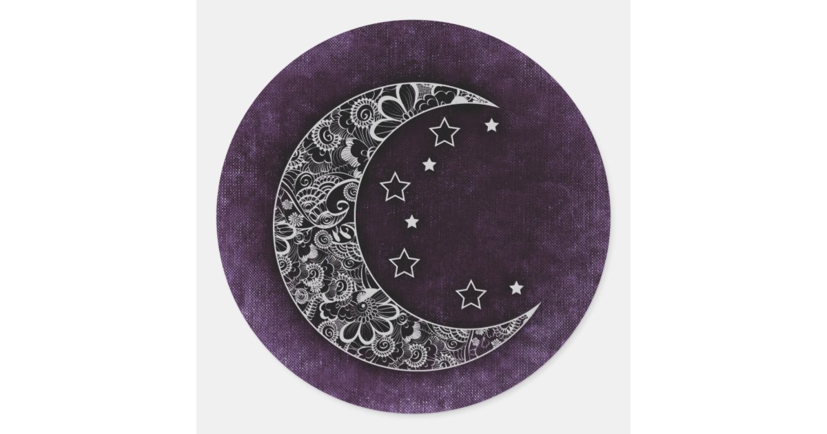golden floral crescent moon and stars on purple classic