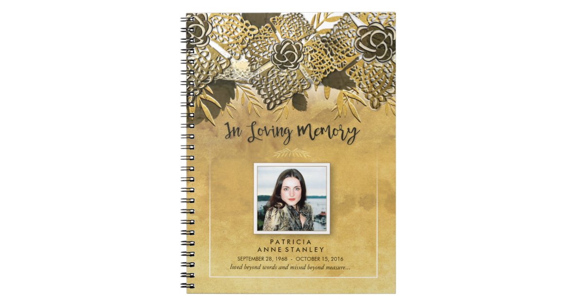 Golden Floral Custom Funeral Guest Book Register Zazzle