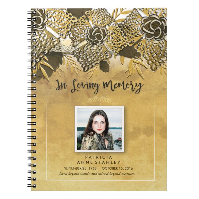 Golden Floral Custom Funeral Guest Book Register (Front)