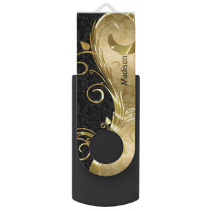 Golden Floral Damask  Flash Drive