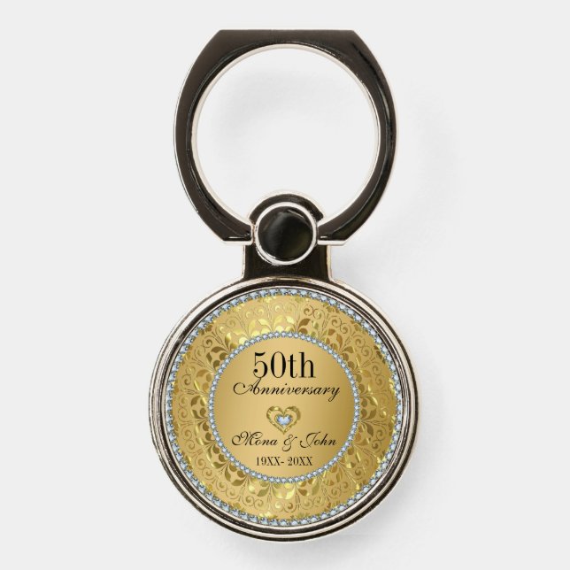 Golden Floral Damask  Phone Ring Stand (Front)