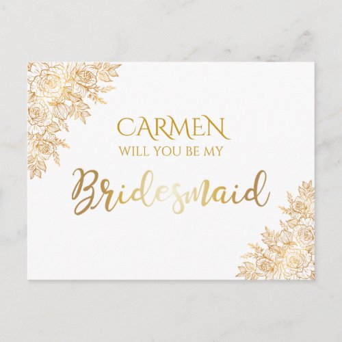 Golden Floral Decorative Bridesmaid Postcard