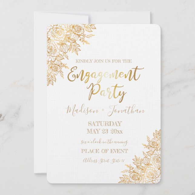 Golden Floral Decorative With Ring Invitation (Front)