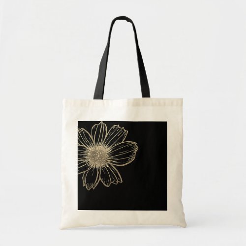 Golden Floral design Black and white Tote Bag