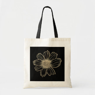 Golden Floral design Black and White Tote Bag