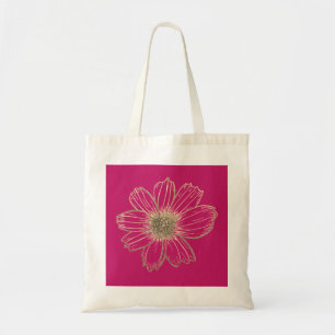 Golden Floral design Fuscia Pink Tote Bag