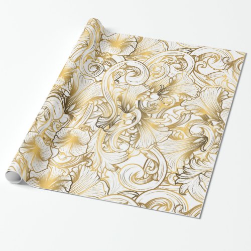 Golden Floral Design Wrapping Paper