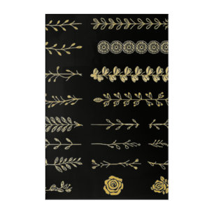 Golden Floral Divider Accents Acrylic Wall Art