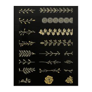 Golden Floral Divider Accents Acrylic Wall Art