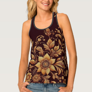 Golden Floral Elegance  Tank Top