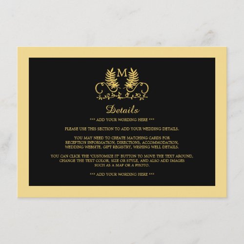 Golden Floral Emblem Wedding Detail Enclosure Card