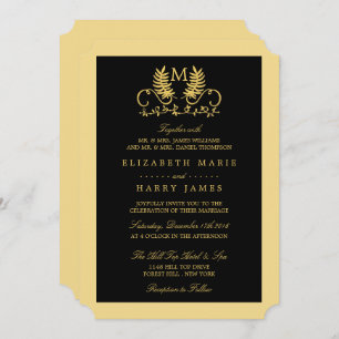 Golden Floral Emblem Wedding Invitation