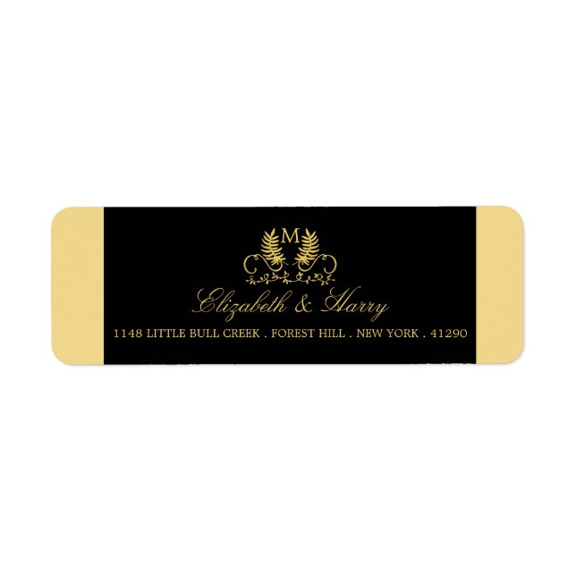 Golden Floral Emblem Wedding Label (Front)