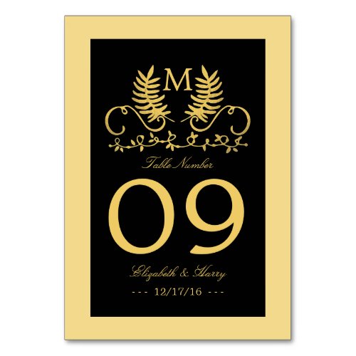Golden Floral Emblem Wedding Table Number
