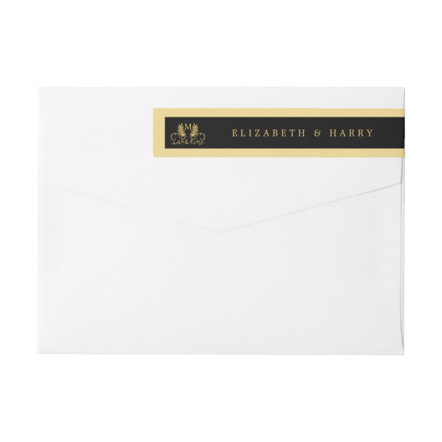Golden Floral Emblem Wedding Wrap Around Label (Back)