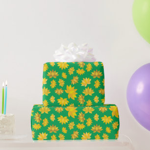 Golden Floral Fall Pattern Autumn Seamless Wrapping Paper