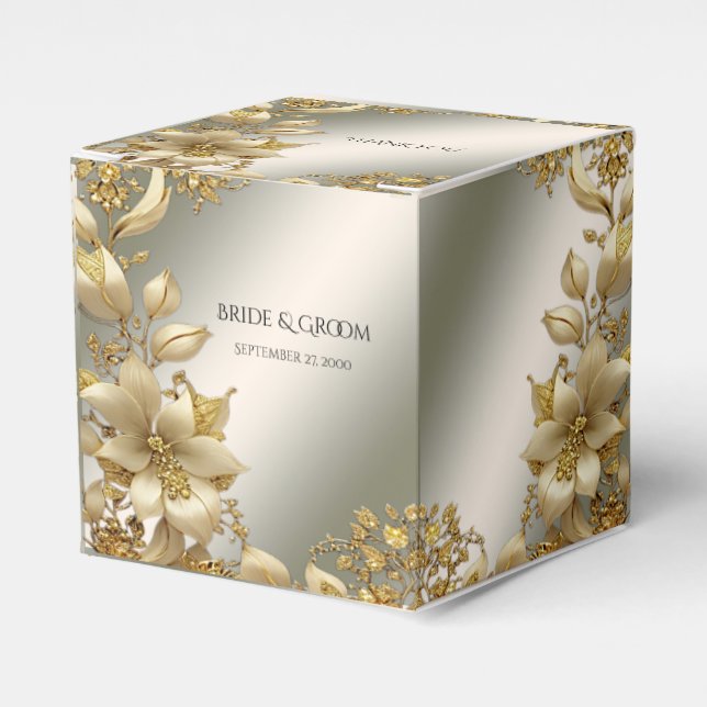 Golden Floral Favor Box (Front Side)