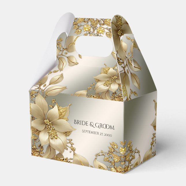 Golden Floral Favor Box (Front Side)