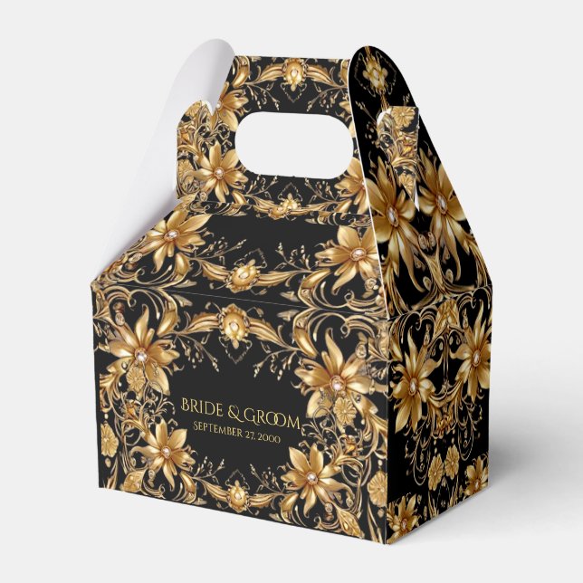 Golden Floral Favor Box (Front Side)