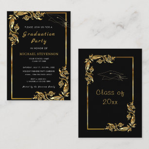 Golden Floral Framed Graduation Invitation Example