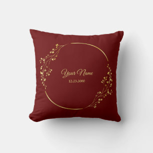 Golden Floral Geometric Wreath Red Newlywed Throw Pillow