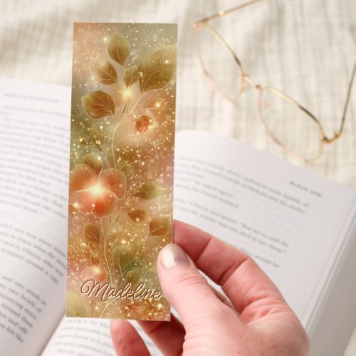 Pretty Bookmarks 5 Golden Floral Glow With Sparkling Leaves Bookmarks